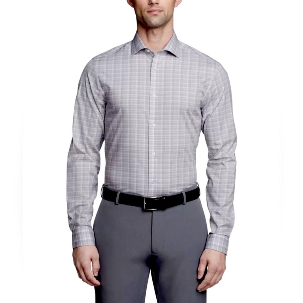 NWT Calvin Klein Gray Plaid Button Down Mens Shirt size M